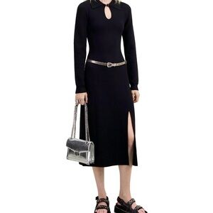 The Kooples Black Sheath Dress with Mock Neck and Slit